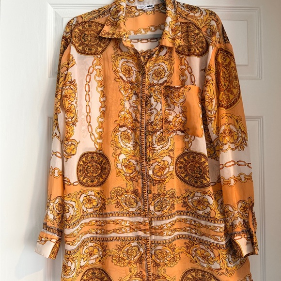 Fashion Nova Tops - Vintage Style Orange and Brown Patterned Shirt